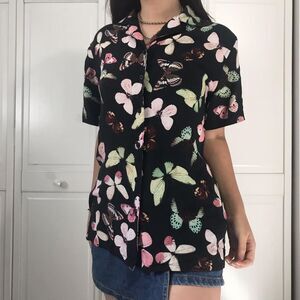 Diversifly Vacation Butterfly Print Shirt Petals and Peacocks